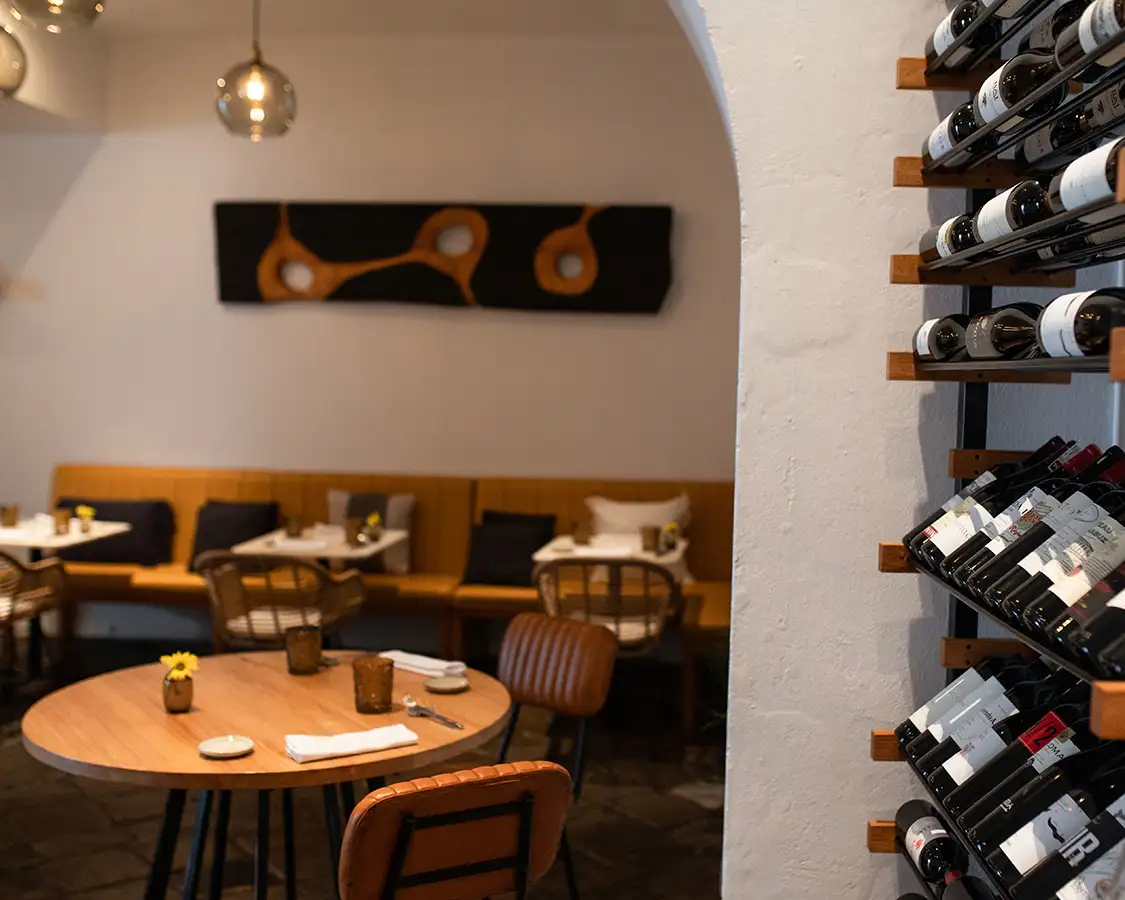 Atxa boasts a fine wine list, some of which can be seen on the wall at the back of the restaurant.